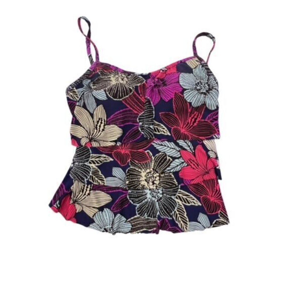 American Beach Swim Tankini Swim Top‎ Floral Ruffle Tiered Size 8 NWT Vacation
